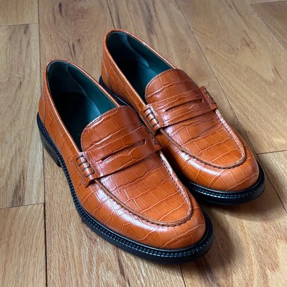 Men’s Vinny’s “Townee” leather crocodile brown loafers Sz 40 - Picture 5 of 12